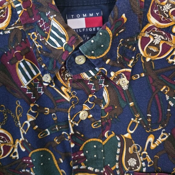 Vintage Tommy Hilfiger Equestrian Print Shirt Western Saddle Horses Mens Small - Picture 7 of 16